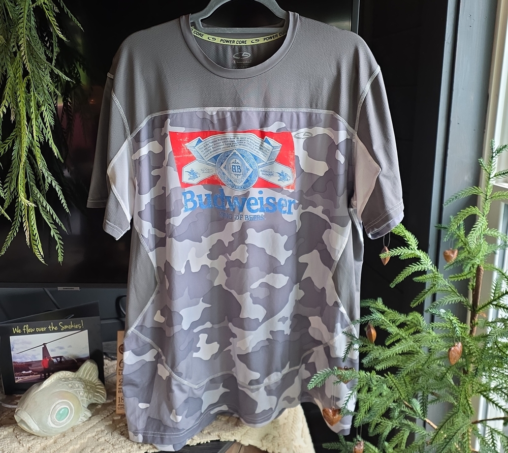 Champion Gray Camo Short-Sleeve Custom Budweiser Graphic